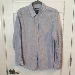 JNY Women's Classic Striped Linen Blouse - Black and White